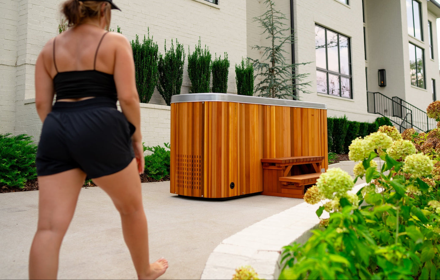 Icebreaker - Coldtub Store # The Icebreaker is our 2 person model. We took two Icepod Plus’s, cut off two feet and connected them together face to face to create the world’s first two person cold plunge. Temperature ranges from 35-104°.