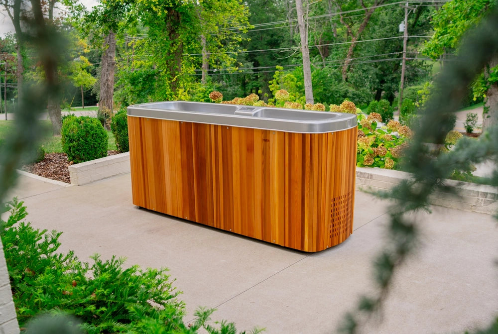 Icebreaker - Coldtub Store # The Icebreaker is our 2 person model. We took two Icepod Plus’s, cut off two feet and connected them together face to face to create the world’s first two person cold plunge. Temperature ranges from 35-104°. 