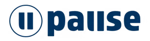 The word "pause" in blue lowercase letters, with a pause symbol in a circle to the left of the text, on a light background.