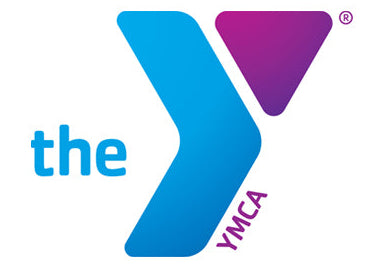 The YMCA logo featuring a large blue "Y" shape with the word "the" in blue to the left and "YMCA" in purple text along the side.